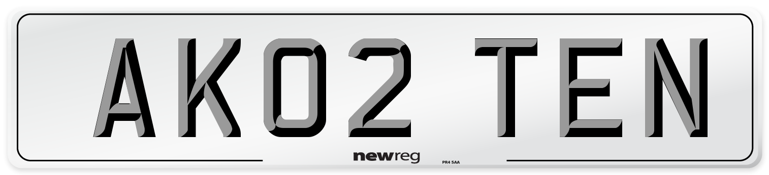 AK02 TEN Number Plate from New Reg